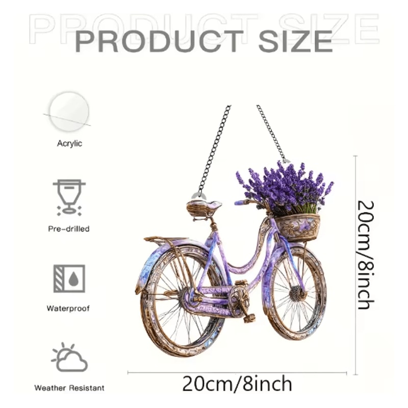 Lavender Bicycle Suncatcher Floral Light Catcher Hanging Decor For Home Garden 4