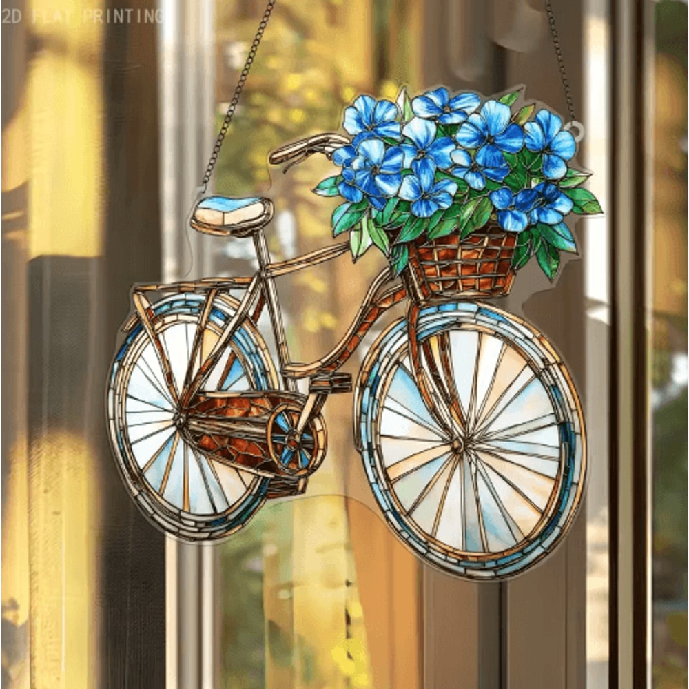 Lavender Bicycle Suncatcher Floral Light Catcher Hanging Decor For Home Garden 5