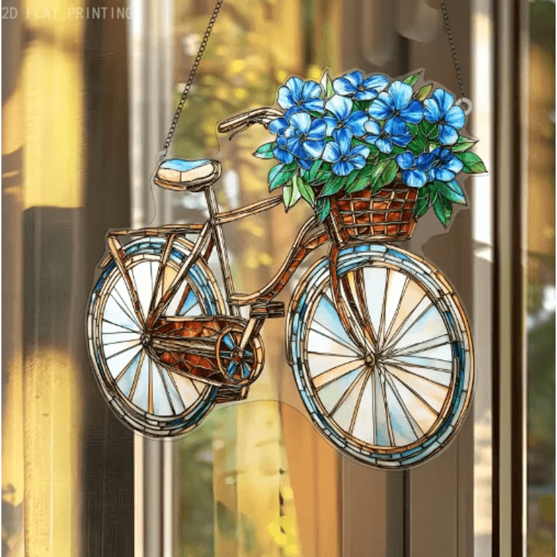 Lavender Bicycle Suncatcher Floral Light Catcher Hanging Decor For Home Garden 5