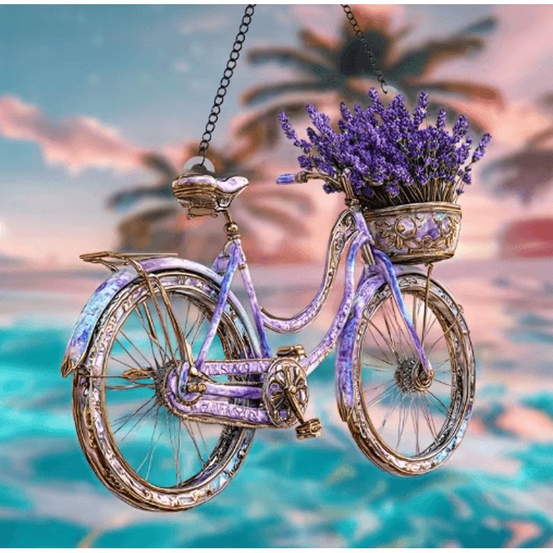 Lavender Bicycle Suncatcher Floral Light Catcher Hanging Decor For Home Garden 6
