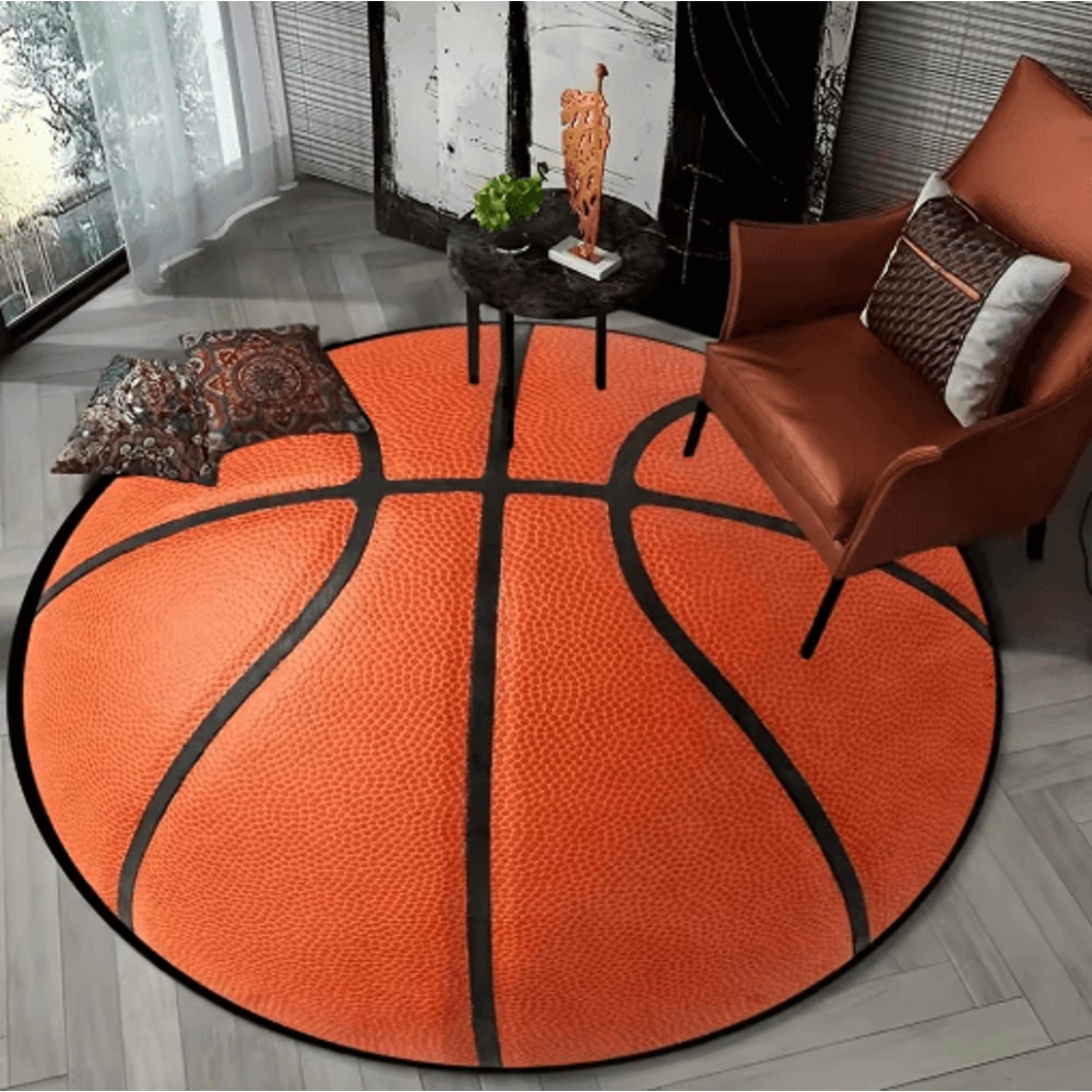 3D Basketball Round Rug Soft Non Slip Sports Theme Floor Decor 1