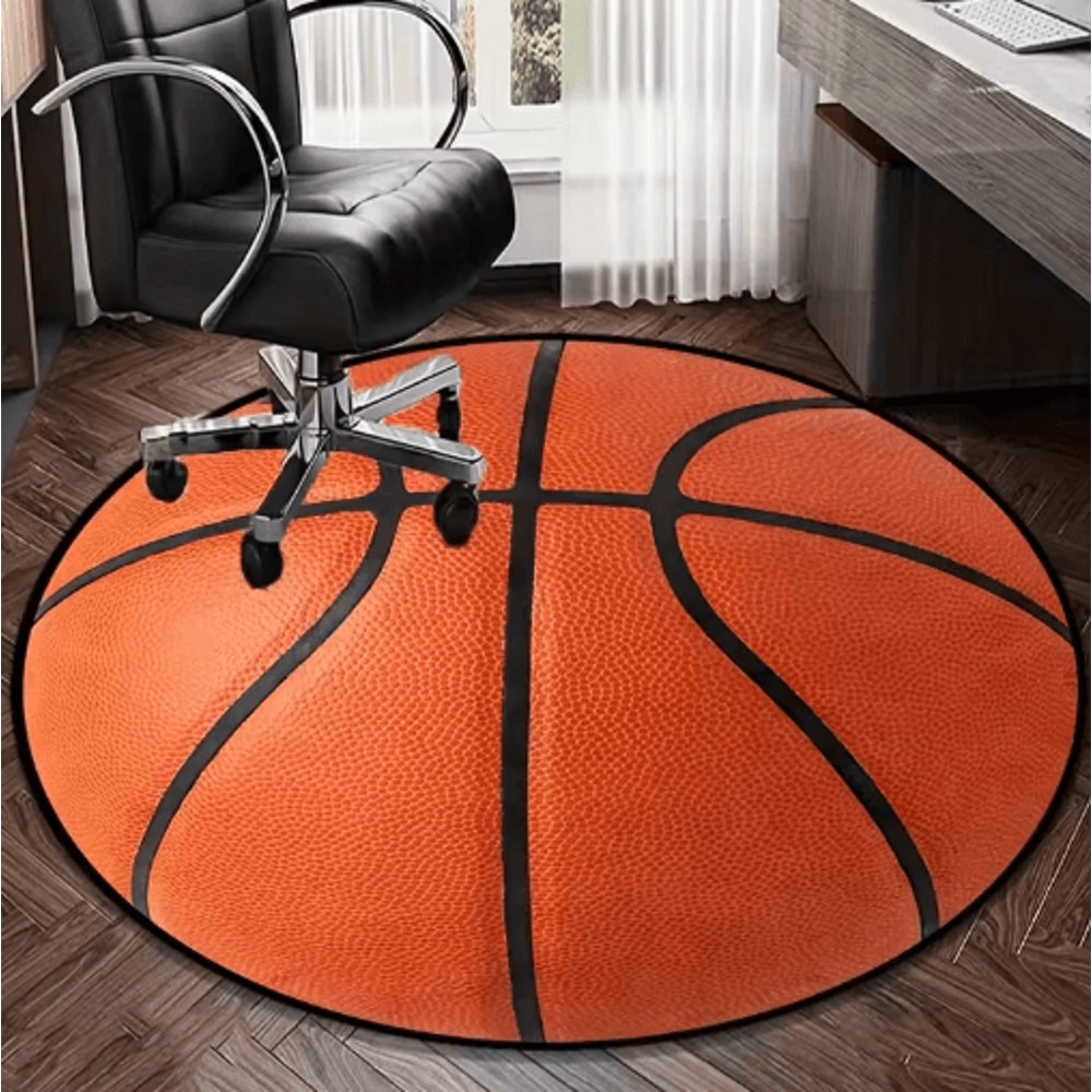 3D Basketball Round Rug Soft Non Slip Sports Theme Floor Decor 3