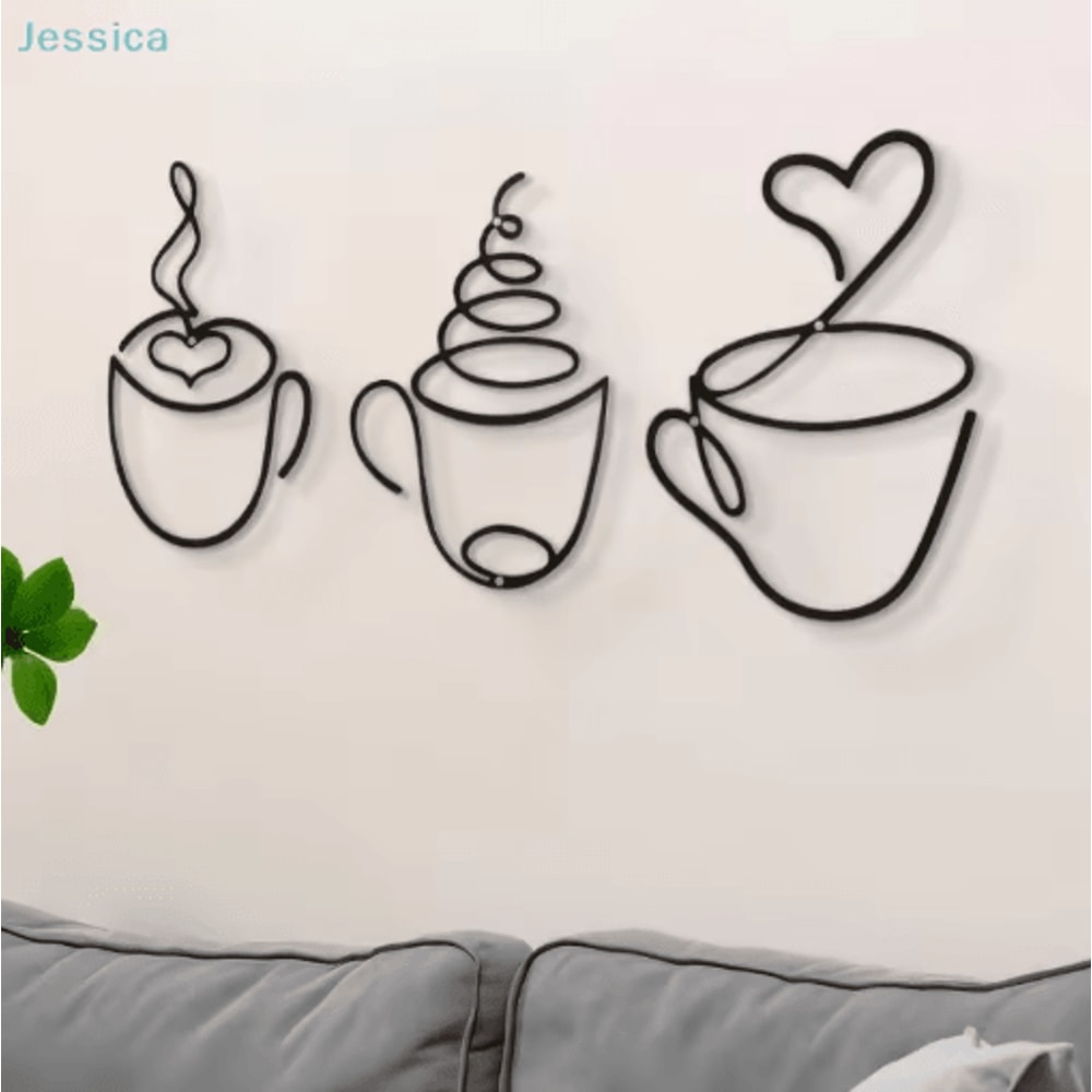 Metal Coffee Cup Wall Art Black Cafe Decor For Kitchen Coffee Bar 6