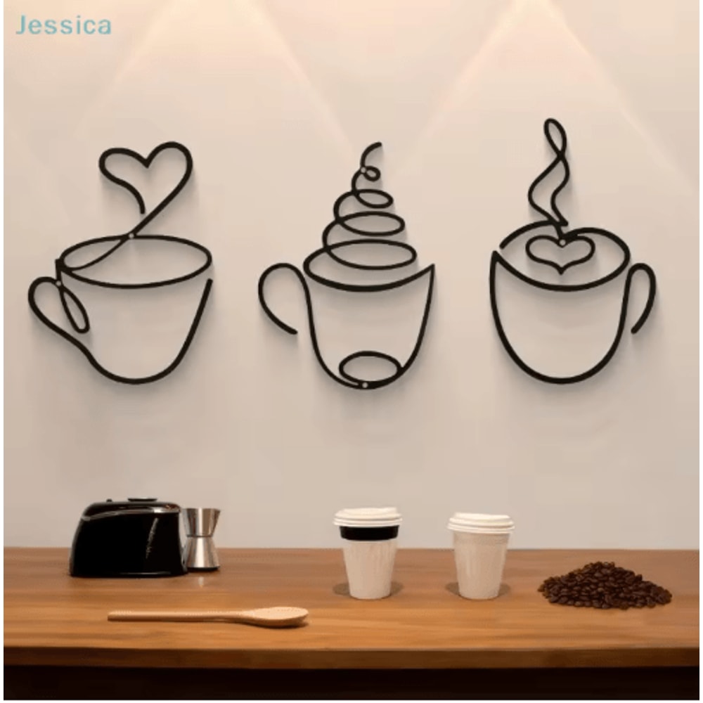 Metal Coffee Cup Wall Art Black Cafe Decor For Kitchen Coffee Bar 0