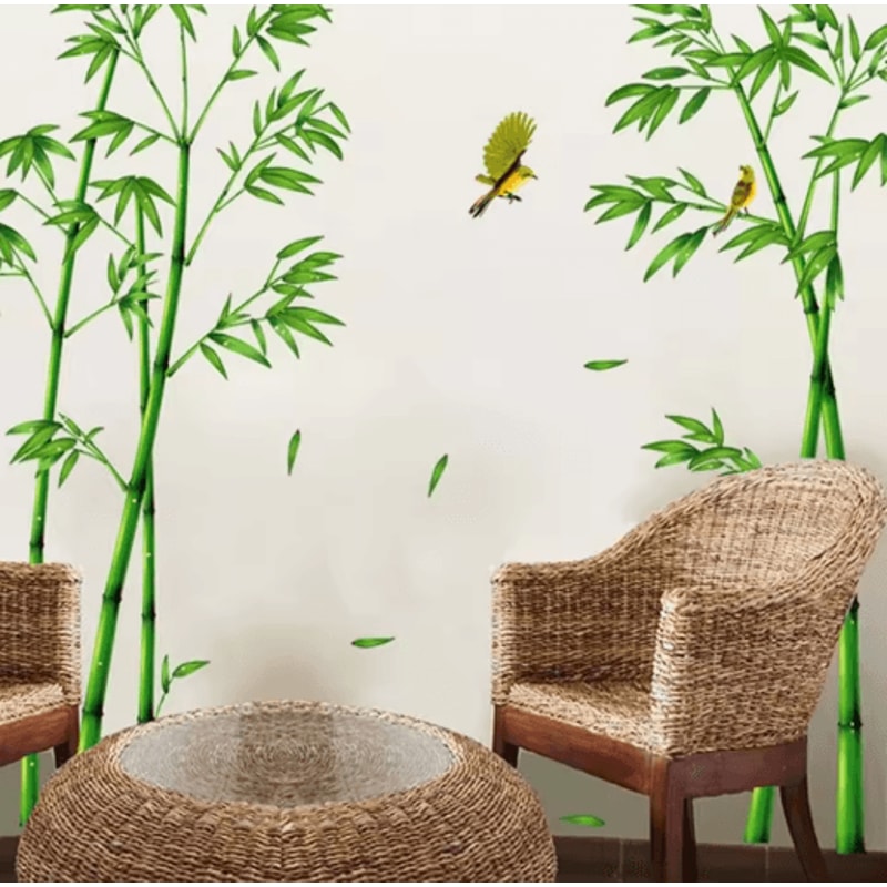 Bamboo Forest Wall Sticker Chinese Style Removable Nature Wall Decal For Living Room 5