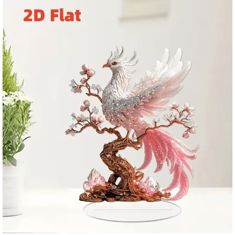 Crystal Phoenix Statue Elegant Feng Shui Desk Decor Lucky Gift Ornament 0
