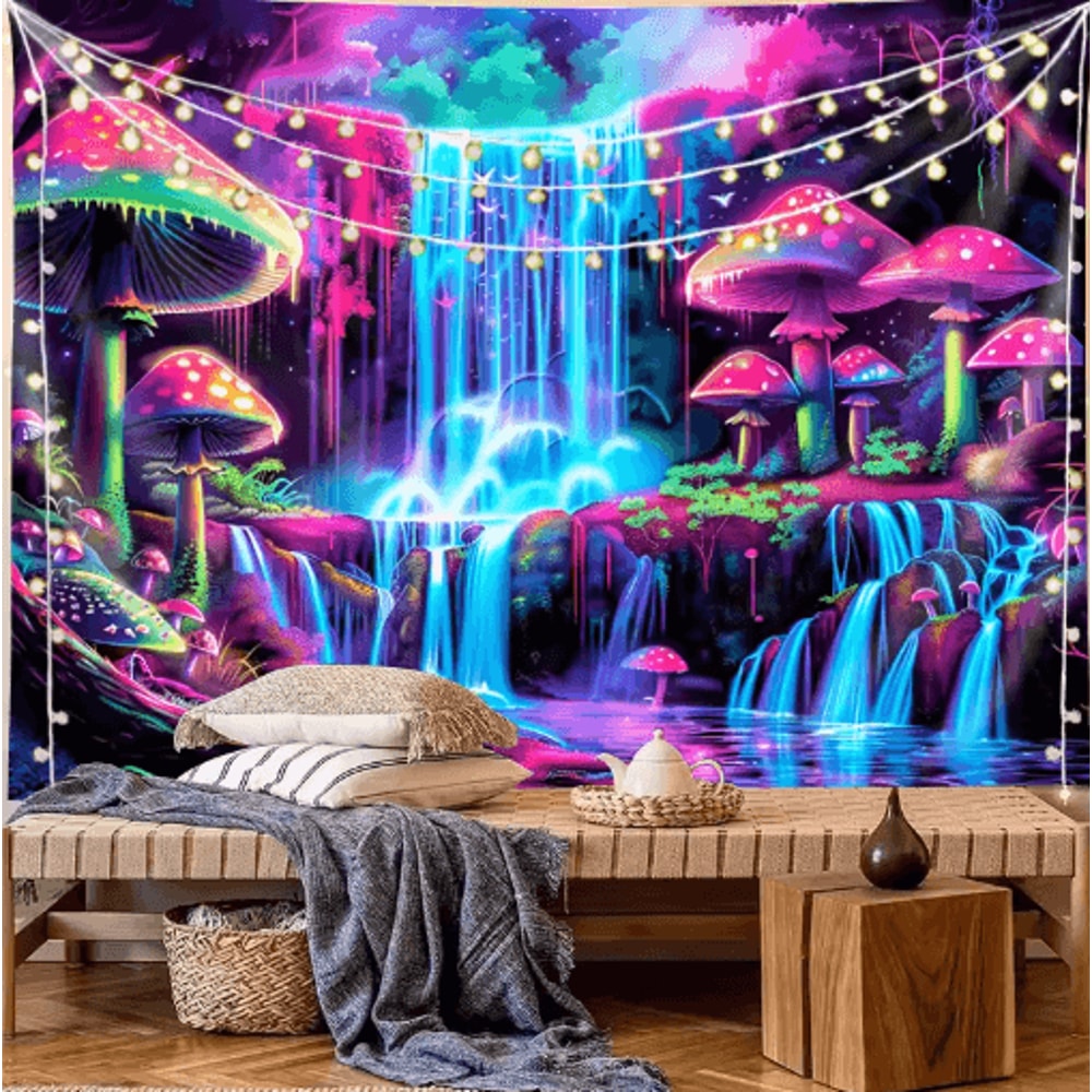 VIKAMA Psychedelic Forest Waterfall Tapestry Cyberpunk Wall Decor For Gaming Living Spaces 4