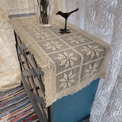 heritageloom crochet table runner – linen blend lace edge table decor