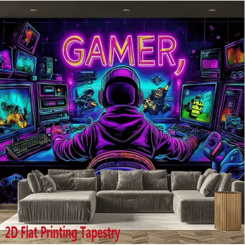 VIKAMA Gamer Neon Tapestry Fluorescent Wall Decor For Gaming ESports Rooms 0