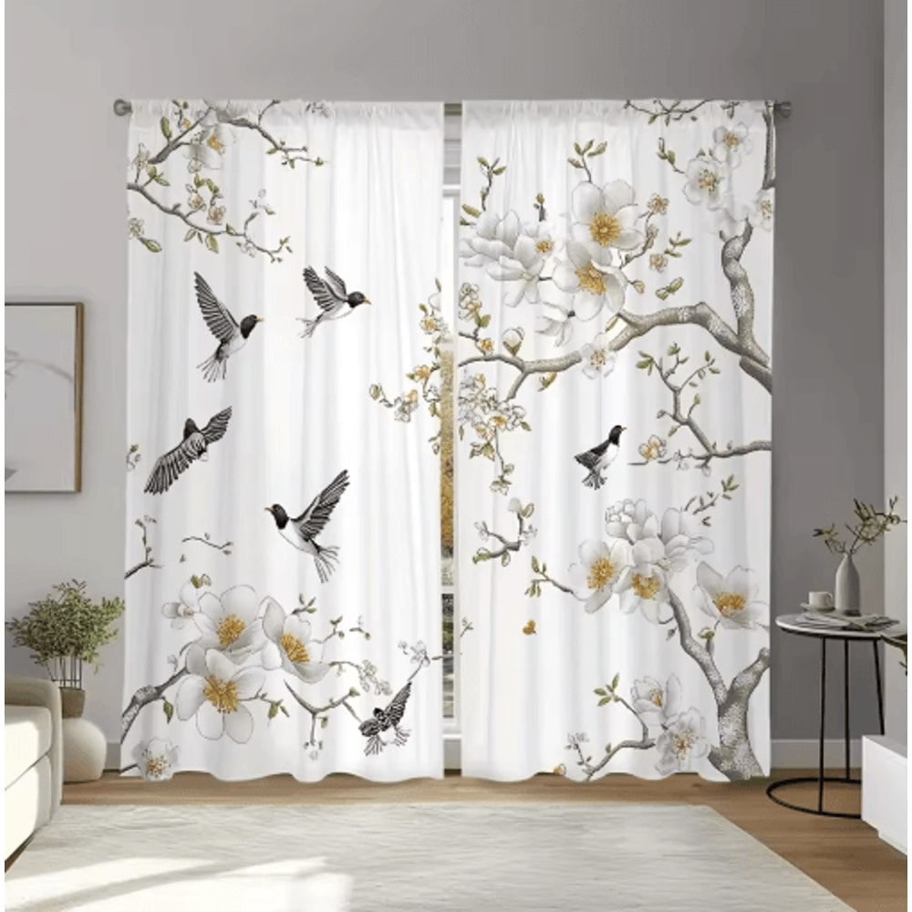 BloomVista Floral Bird Print Curtains Elegant Decorative Panels For Living Spaces 1