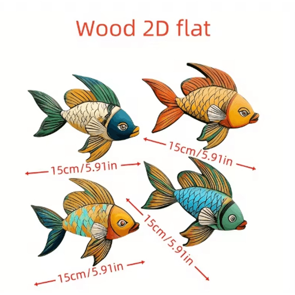 OceanCharm Tropical Fish Wooden Wall Art Set Rustic Nautical Coastal Decor 5
