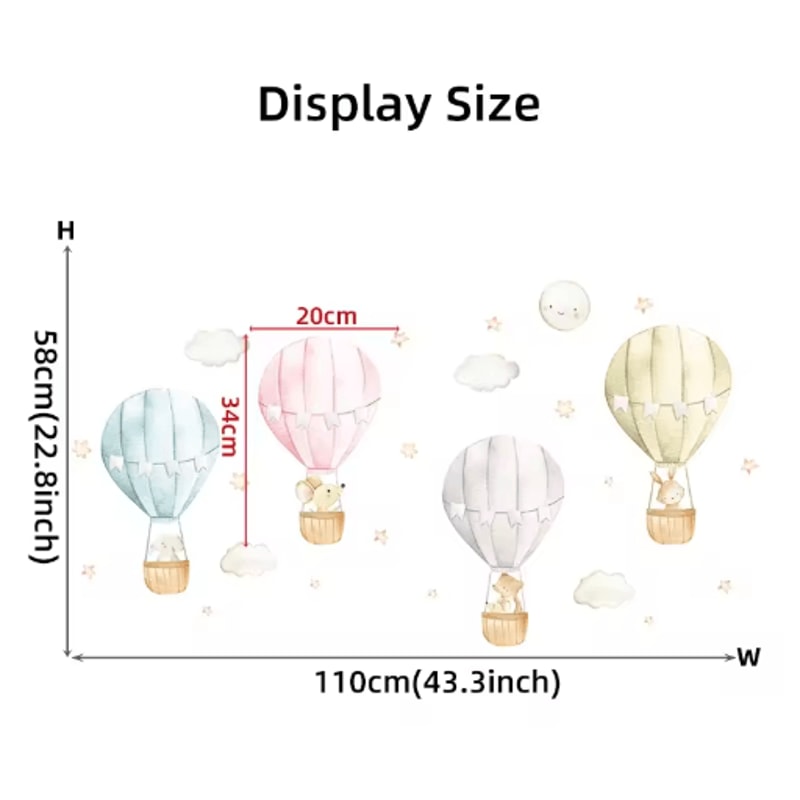 DreamSky Hot Air Balloon Wall Decals Watercolor Nursery Stickers For Kids Rooms 1