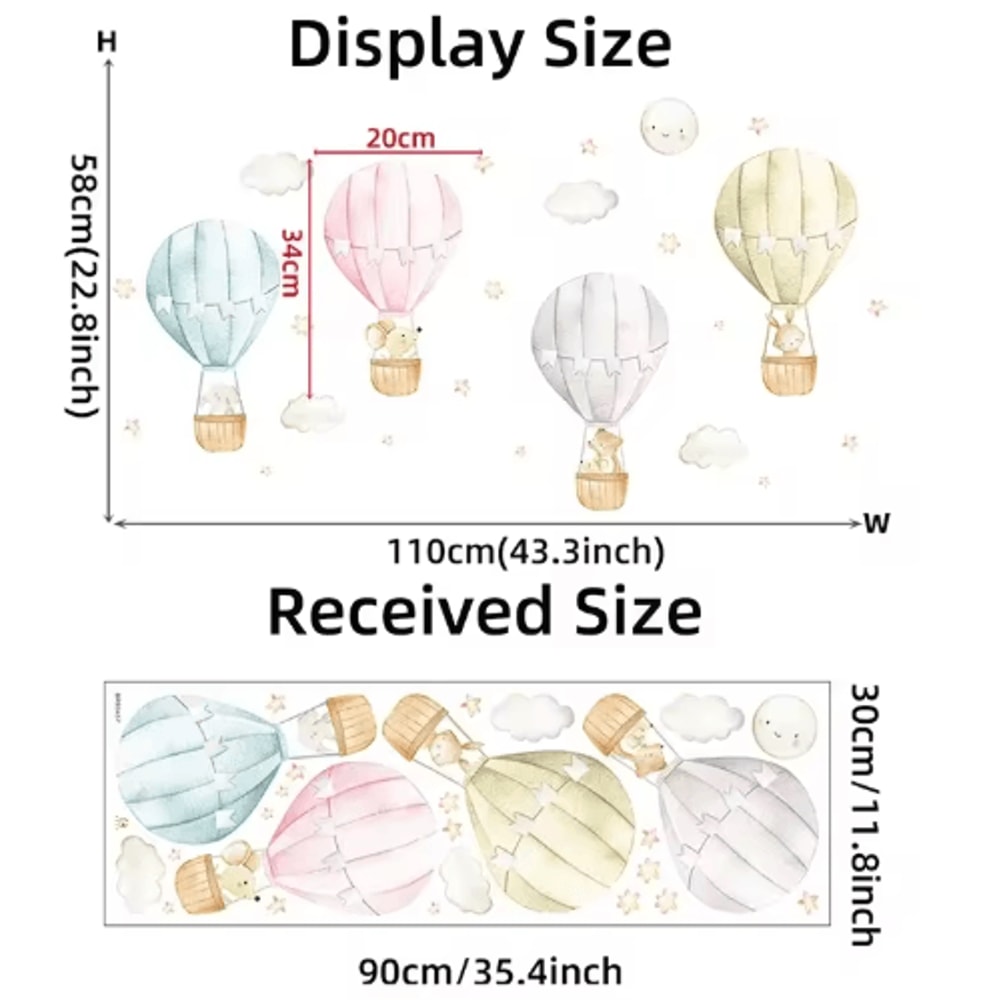 DreamSky Hot Air Balloon Wall Decals Watercolor Nursery Stickers For Kids Rooms 2