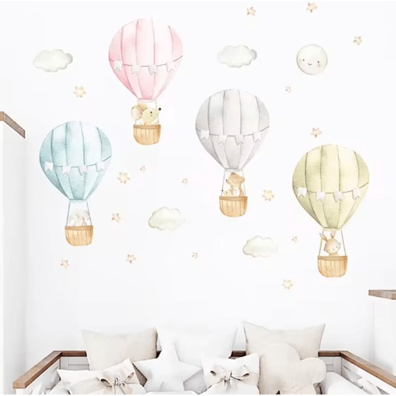 DreamSky Hot Air Balloon Wall Decals Watercolor Nursery Stickers For Kids Rooms 3