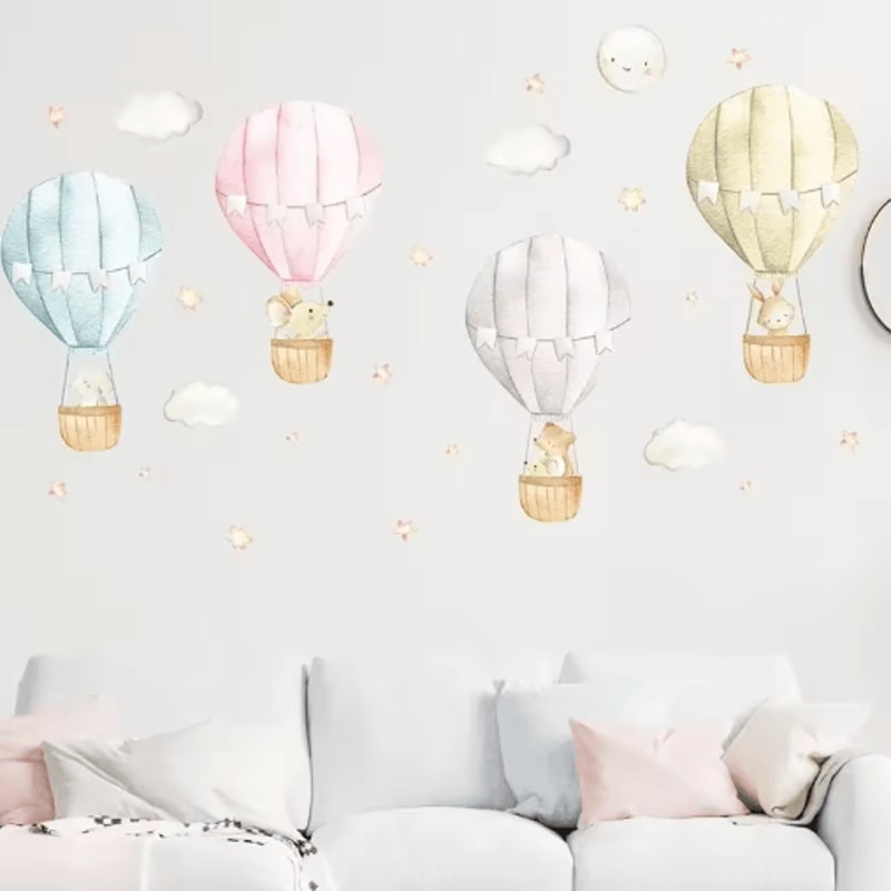 DreamSky Hot Air Balloon Wall Decals Watercolor Nursery Stickers For Kids Rooms 4