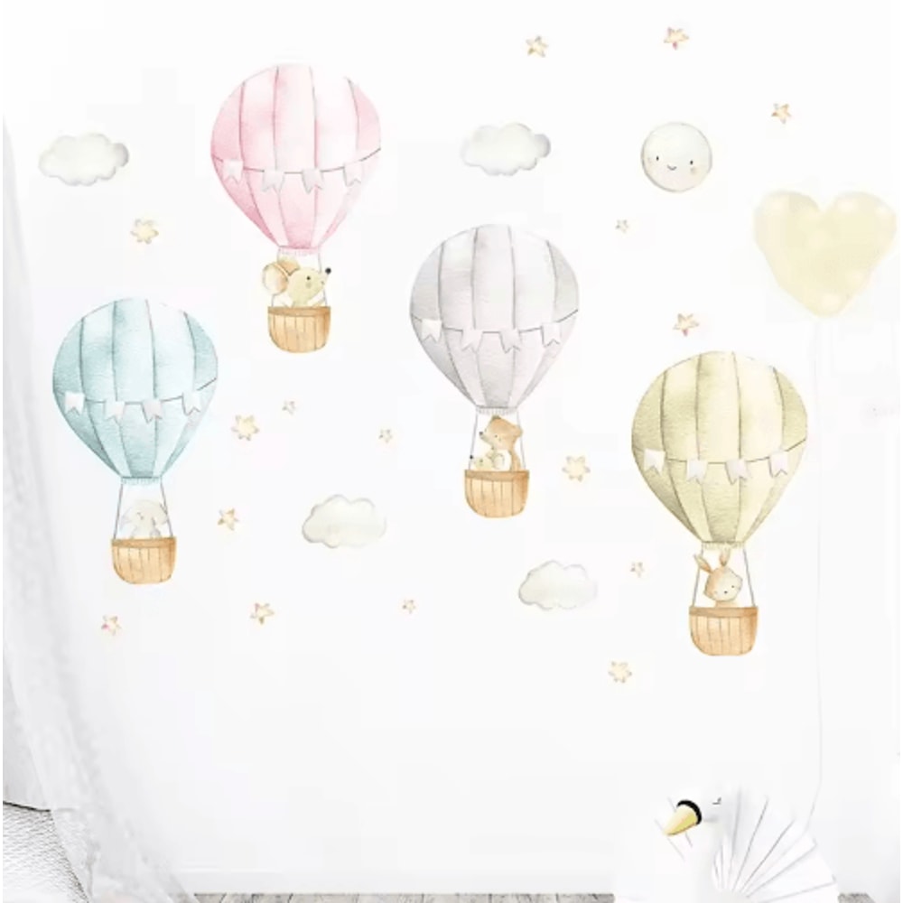 DreamSky Hot Air Balloon Wall Decals Watercolor Nursery Stickers For Kids Rooms 0