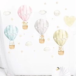 dreamsky hot air balloon wall decals – watercolor nursery stickers for kids rooms