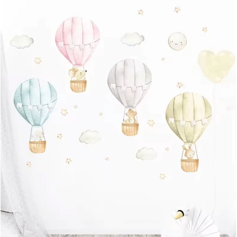 DreamSky Hot Air Balloon Wall Decals Watercolor Nursery Stickers For Kids Rooms 0