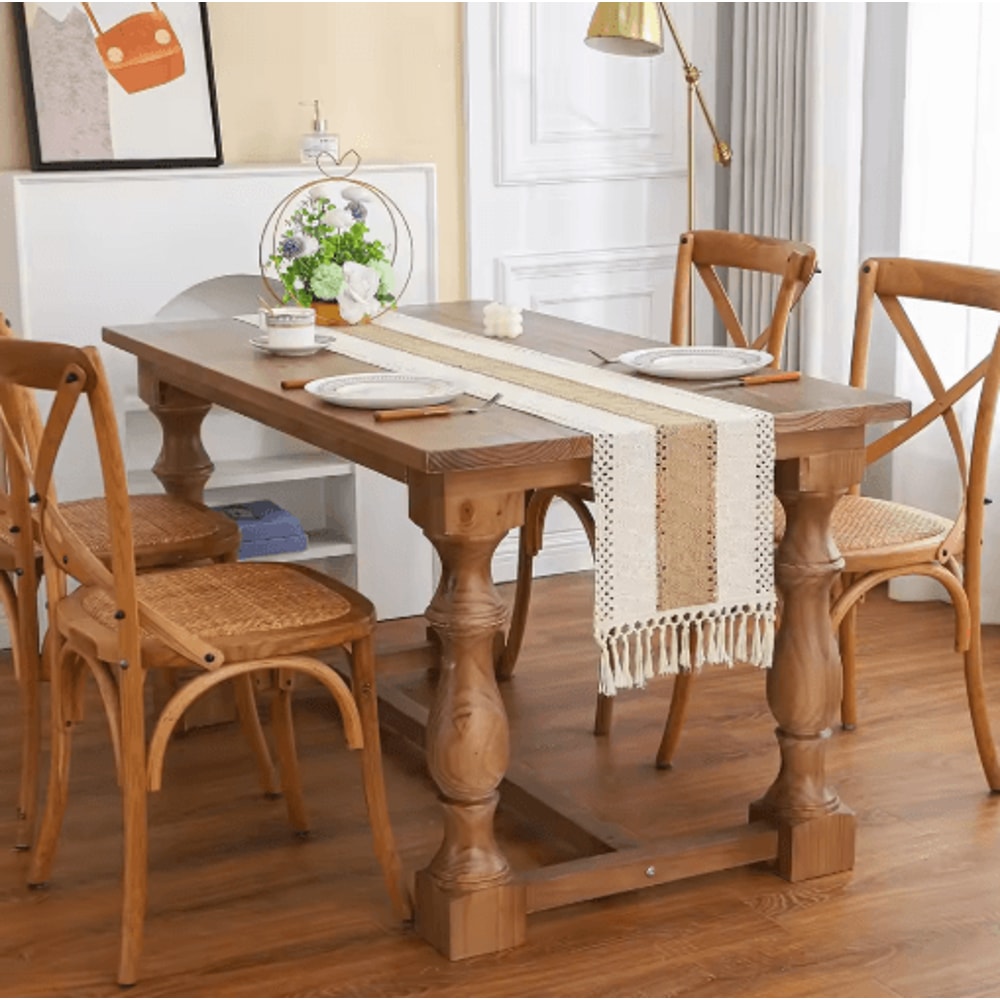 TerraWeave Boho Table Runner Rustic Linen Macrame Decor With Tassels 1
