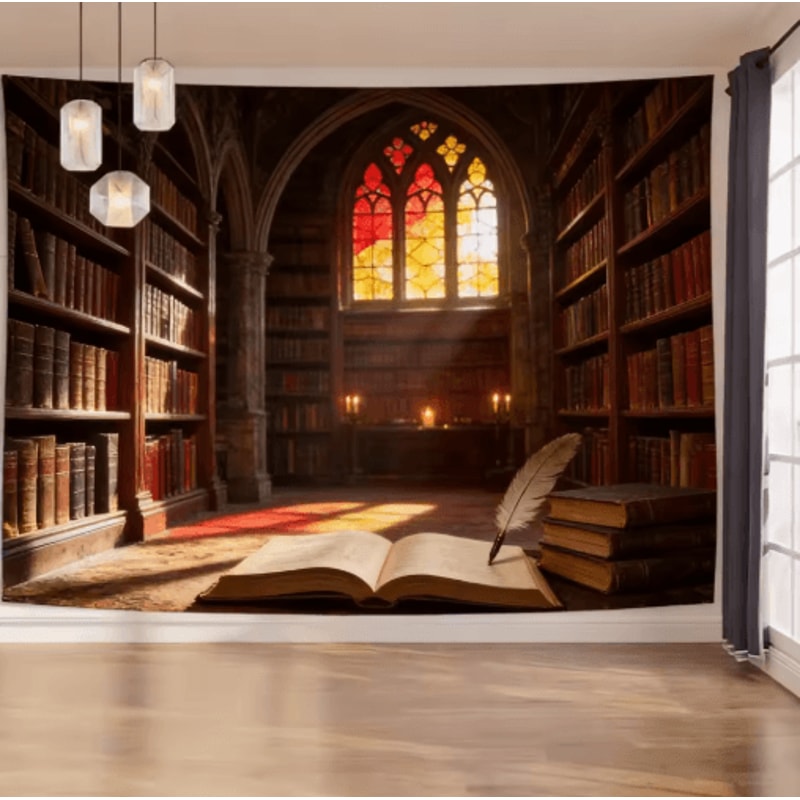 EtherealView Gothic Window Tapestry Lush Green Landscape Wall Hanging Decor 1