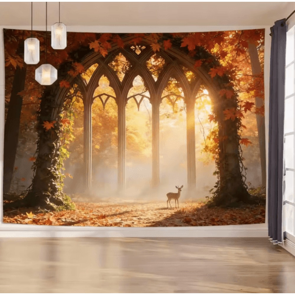 EtherealView Gothic Window Tapestry Lush Green Landscape Wall Hanging Decor 2