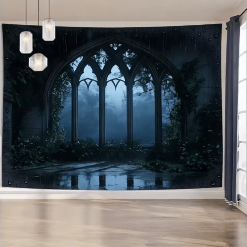 EtherealView Gothic Window Tapestry Lush Green Landscape Wall Hanging Decor 3