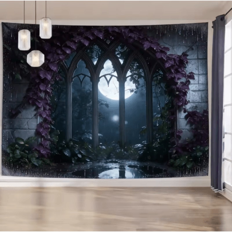 EtherealView Gothic Window Tapestry Lush Green Landscape Wall Hanging Decor 5