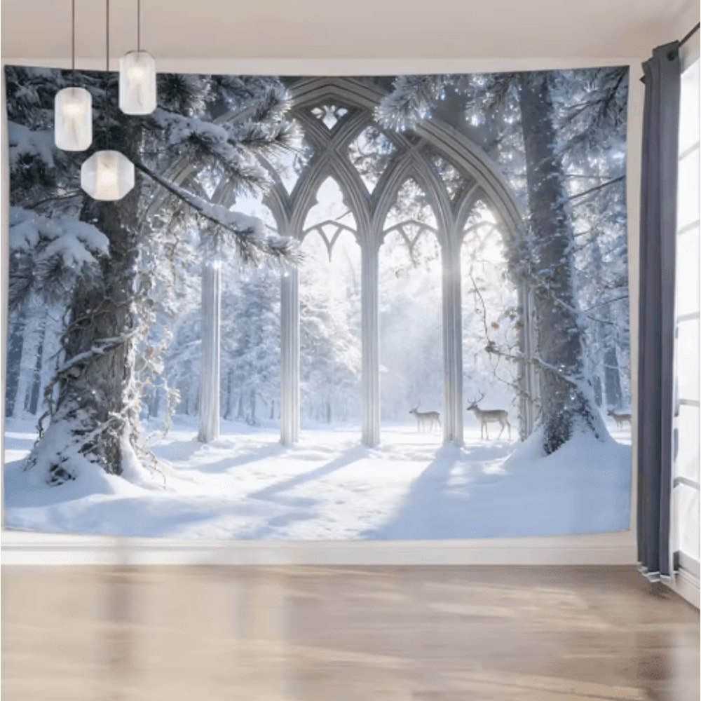 EtherealView Gothic Window Tapestry Lush Green Landscape Wall Hanging Decor 8