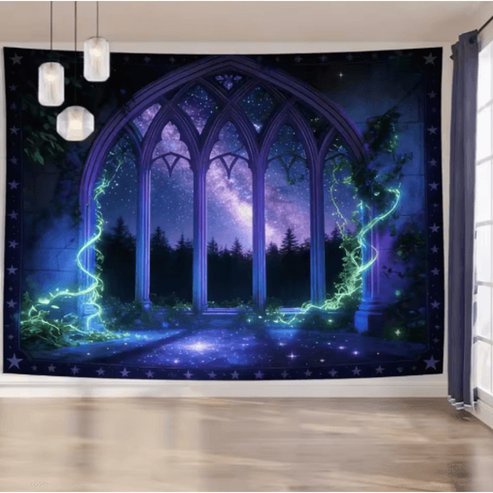EtherealView Gothic Window Tapestry Lush Green Landscape Wall Hanging Decor 9