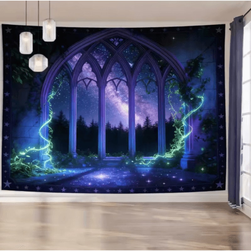 EtherealView Gothic Window Tapestry Lush Green Landscape Wall Hanging Decor 9