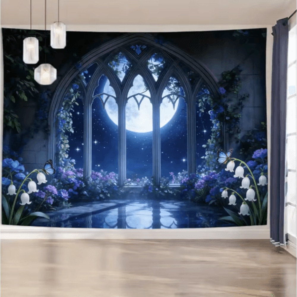 EtherealView Gothic Window Tapestry Lush Green Landscape Wall Hanging Decor 11