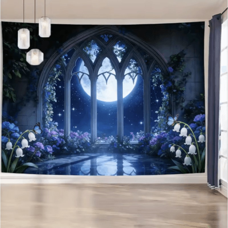 EtherealView Gothic Window Tapestry Lush Green Landscape Wall Hanging Decor 11