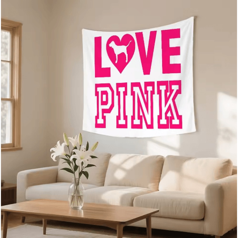 BlushLove Pink LOVE Tapestry Romantic Wall Hanging For Cozy Bedroom Decor 2