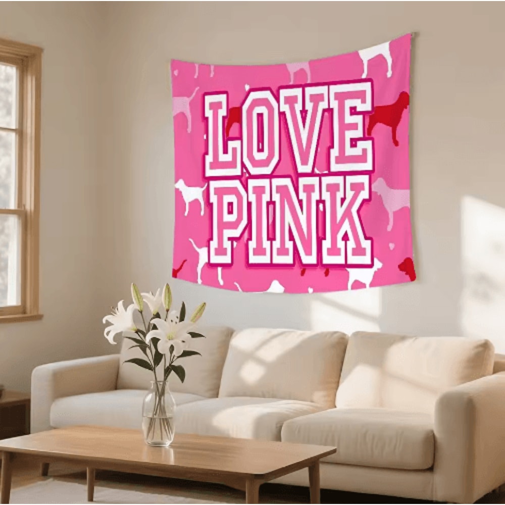 BlushLove Pink LOVE Tapestry Romantic Wall Hanging For Cozy Bedroom Decor 3