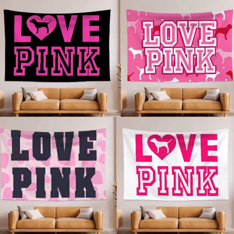 BlushLove Pink LOVE Tapestry Romantic Wall Hanging For Cozy Bedroom Decor 0