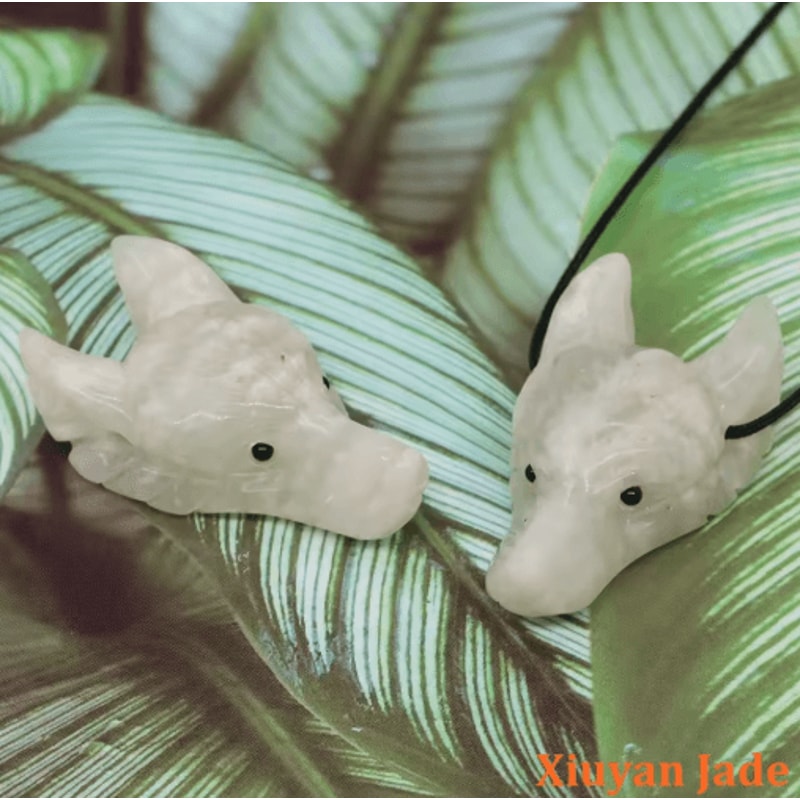 SpiritWolf Crystal Wolf Head Pendant HandCarved Gemstone Necklace Charm 1