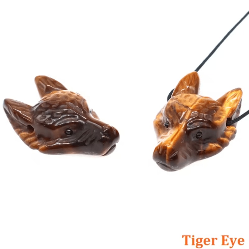 SpiritWolf Crystal Wolf Head Pendant HandCarved Gemstone Necklace Charm 12