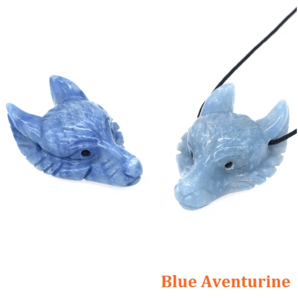 SpiritWolf Crystal Wolf Head Pendant HandCarved Gemstone Necklace Charm 16