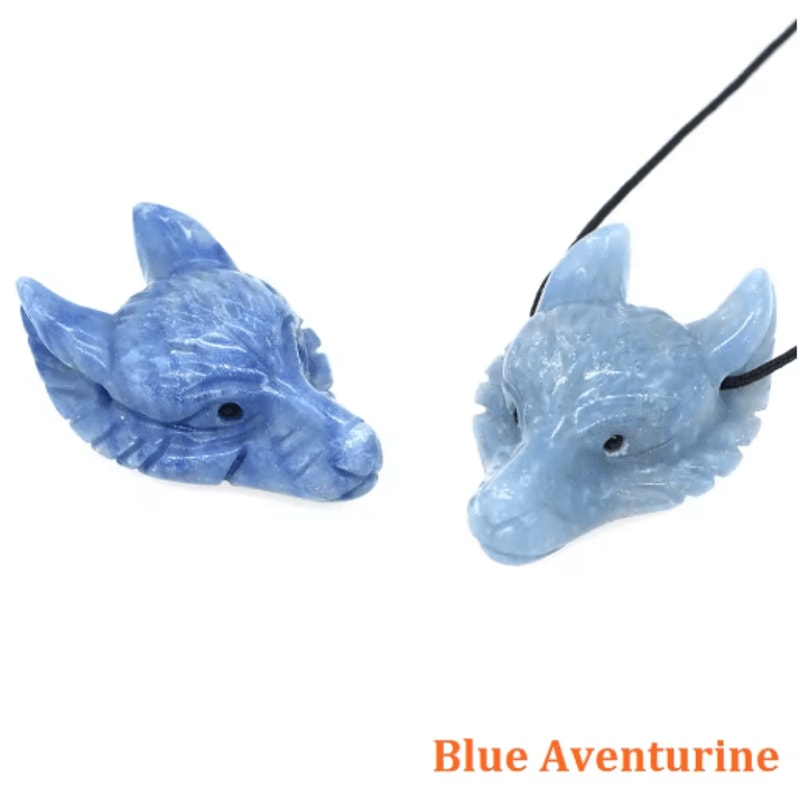 SpiritWolf Crystal Wolf Head Pendant HandCarved Gemstone Necklace Charm 16