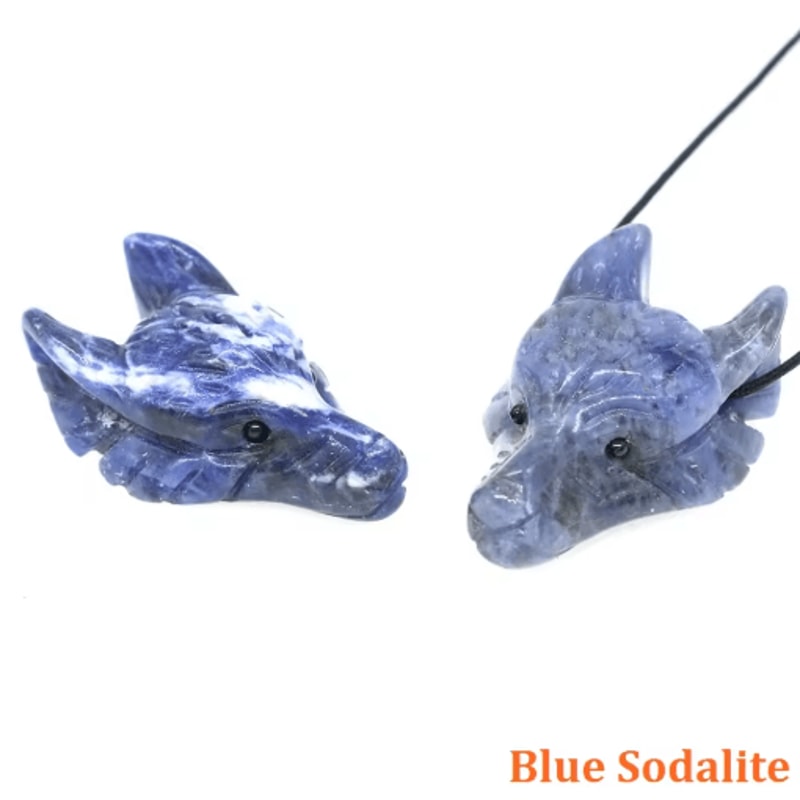 SpiritWolf Crystal Wolf Head Pendant HandCarved Gemstone Necklace Charm 17