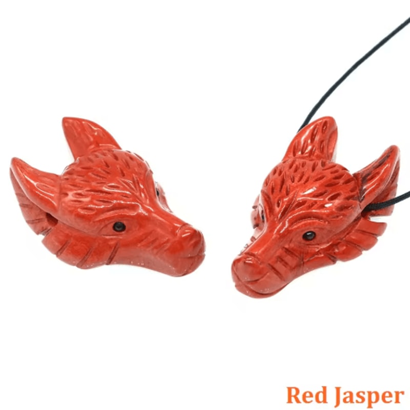 SpiritWolf Crystal Wolf Head Pendant HandCarved Gemstone Necklace Charm 18