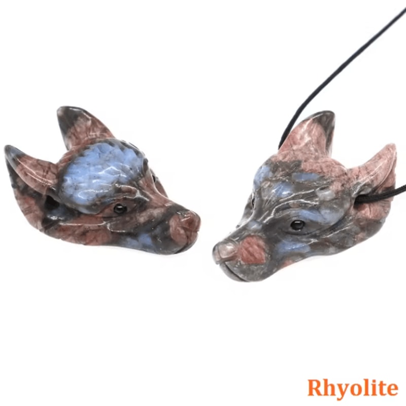 SpiritWolf Crystal Wolf Head Pendant HandCarved Gemstone Necklace Charm 19