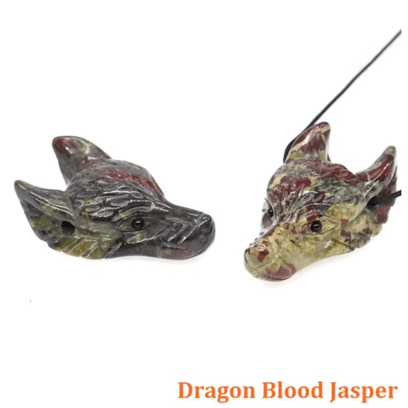 SpiritWolf Crystal Wolf Head Pendant HandCarved Gemstone Necklace Charm 20