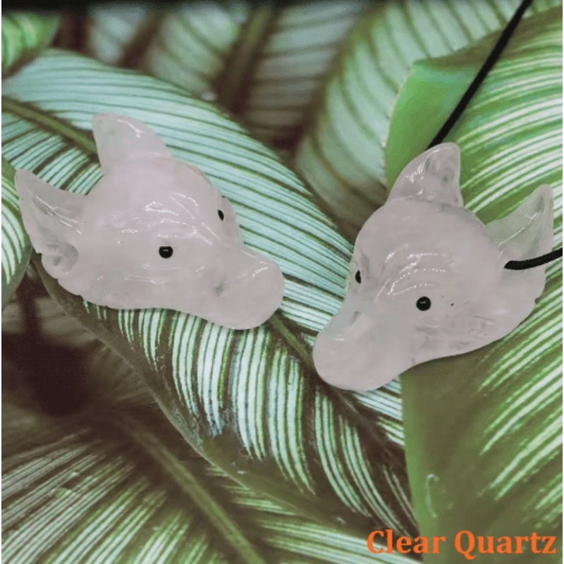 SpiritWolf Crystal Wolf Head Pendant HandCarved Gemstone Necklace Charm 3