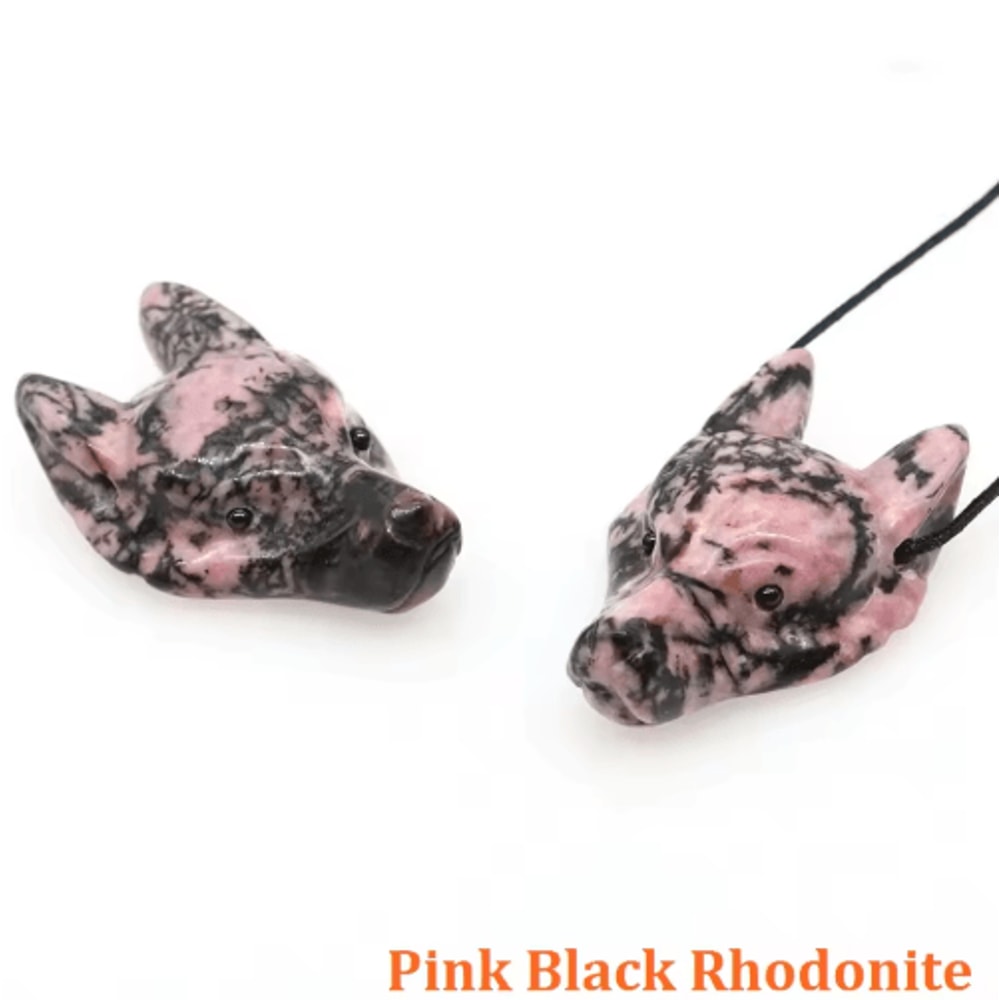 SpiritWolf Crystal Wolf Head Pendant HandCarved Gemstone Necklace Charm 8