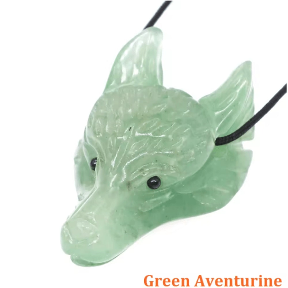 SpiritWolf Crystal Wolf Head Pendant HandCarved Gemstone Necklace Charm 22