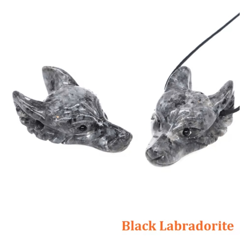 SpiritWolf Crystal Wolf Head Pendant HandCarved Gemstone Necklace Charm 23