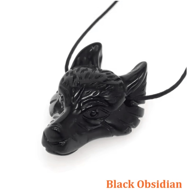 SpiritWolf Crystal Wolf Head Pendant HandCarved Gemstone Necklace Charm 25