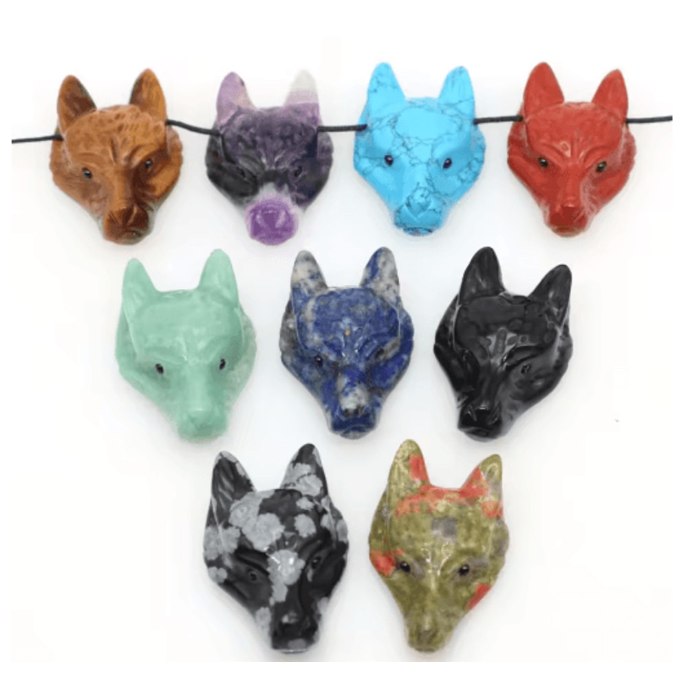 SpiritWolf Crystal Wolf Head Pendant HandCarved Gemstone Necklace Charm 29