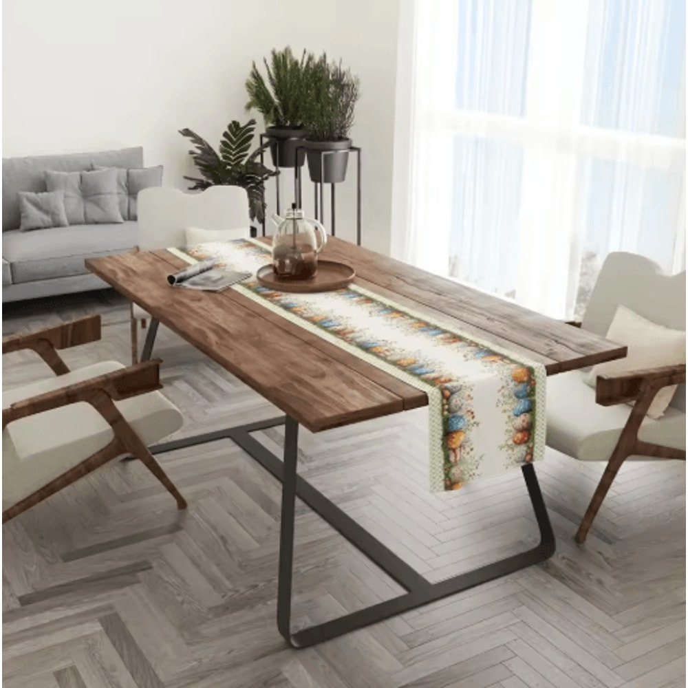 VIKAMA Easter Garden Table Runner Scandinavian Plaid Spring Table Decor 2
